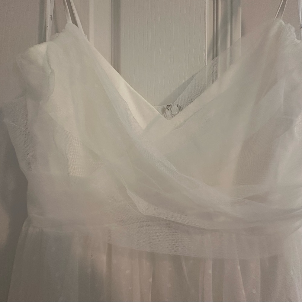 Lulu's White Midi Dress- Swiss Dot Tulle overlay